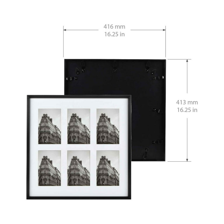 8x20 Black Photo Collage Frame, Displays Four 4x6 inch Photos, Metal Frame with Real Glass Hokku Designs