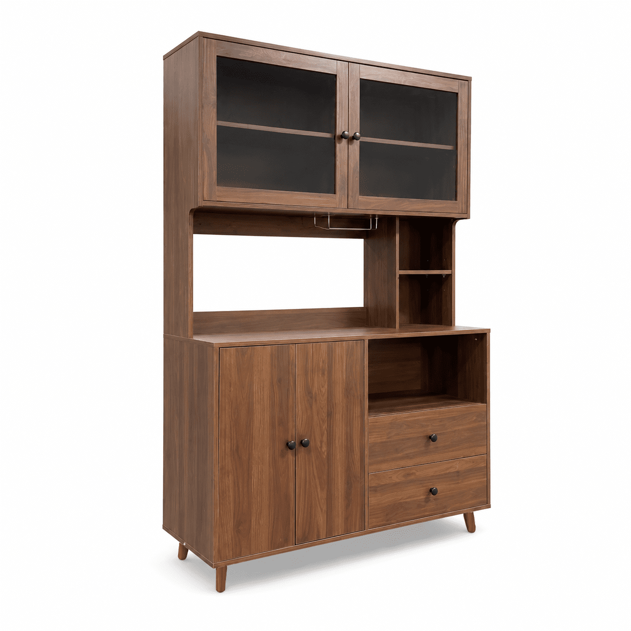 Mintazer 67" Tall Kitchen Pantry Cabinet, Large Storage Cupboard with Microwave Shelf & Drawers Sideboard for Dining Room,Kitchen,Walnut