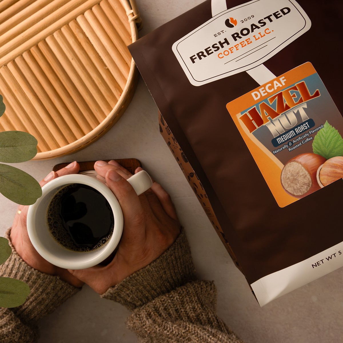 Fresh Roasted Coffee, Decaf Hazelnut Flavored Coffee, Medium Roast, Drip Ground, 32 oz 2 lbs