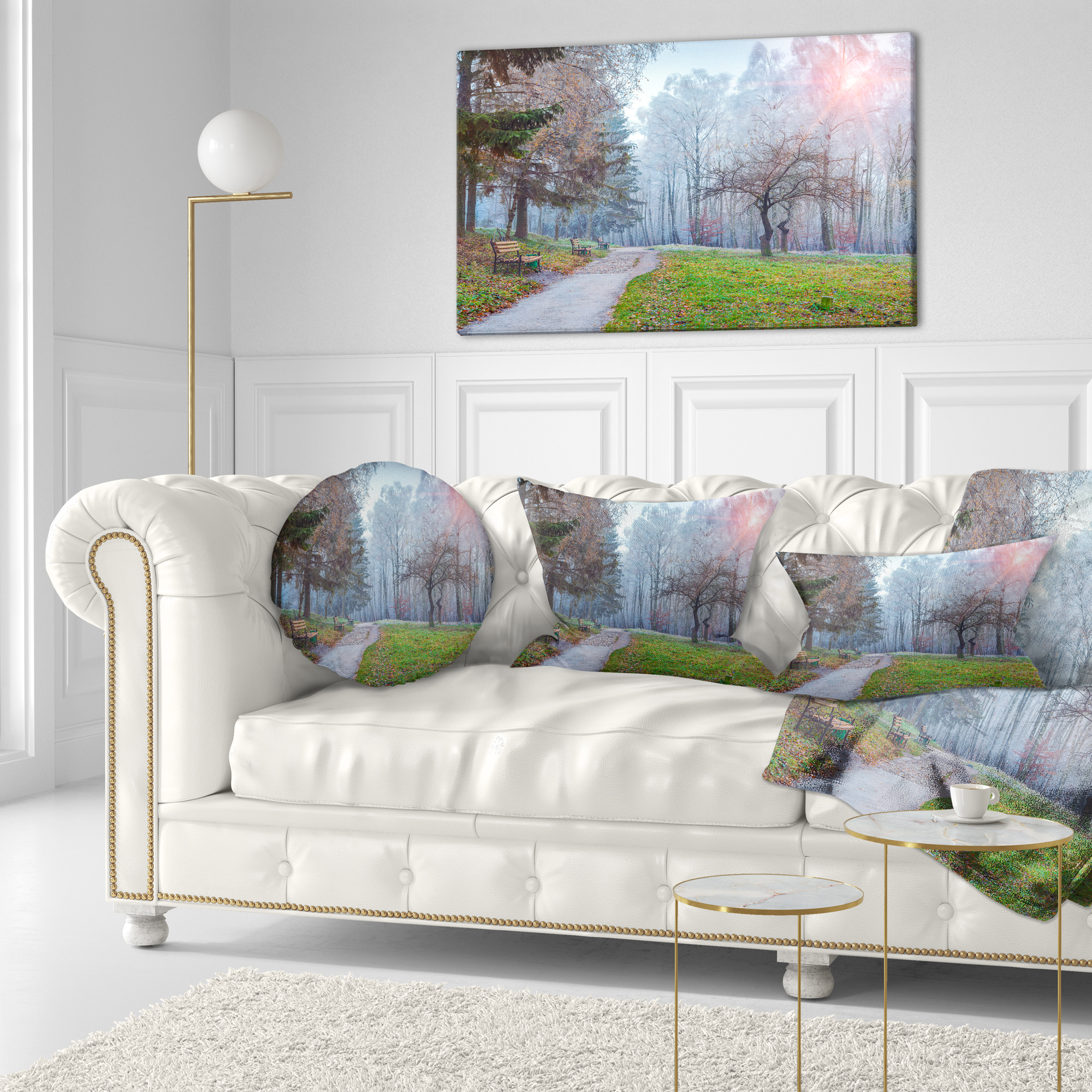 Designart Bright Sun over Autumn Trees - Landscape Printed Throw Pillow - 12x20