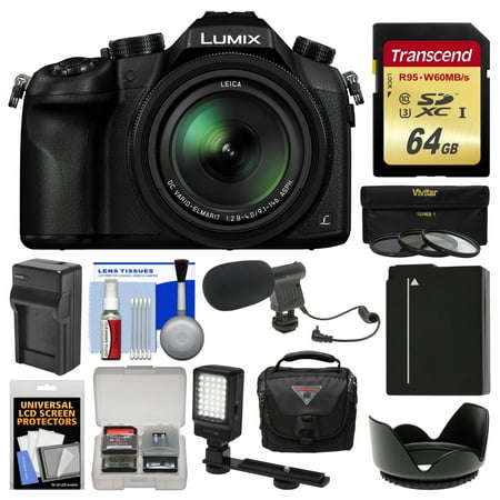 Panasonic Lumix DMC-FZ1000 4K QFHD Wi-Fi Digital Camera with 64GB Card + Case + LED Light + Microphone + Battery/Charger + 3 Filter Kit