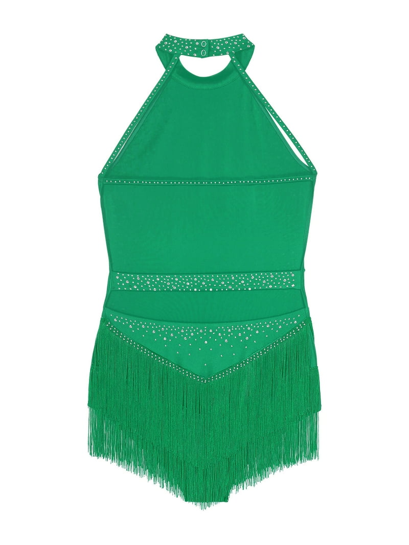 Aislor Womens Glittery Fringe Latin Dance Dress Backless Cocktail Ballroom  Rumba Samba Dancewear Green L - Walmart.com