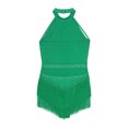 thumbnail image 6 of Hansber Women's Latin Dance Dress Glitter Rhinestone Tassel Fringed Leotard Backless Halter Dress Dancewear Green M, 6 of 7