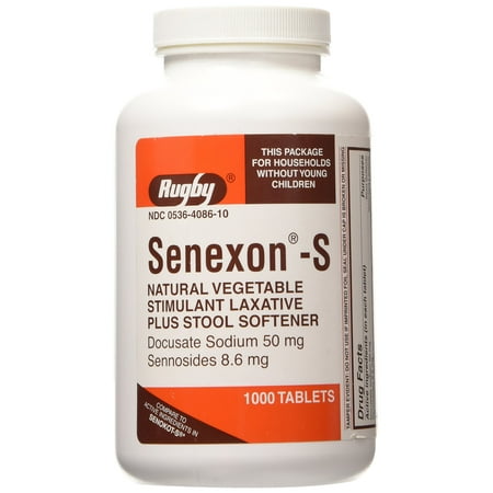 Rugby Senexon-S Generic for Senokot-S Vegetable Laxative Tablets 1000 COUNT (Docusate sodium 50 mg, Sennosides 8.6