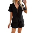 thumbnail image 2 of Women'S Summer Short Sets Front Tie V Neck Shirt Tops Matching Casual Shorts 2 Piece Outfits Black XL, 2 of 9