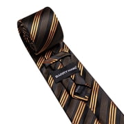 Barry.Wang Golden Silk Ties for Men Sets Woven Black Striped Formal Necktie Pocket Square Cufflinks Wedding Party 4PCS