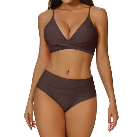 Divhosrg High Waisted Bikini Sets for Women Cheeky  Bikini Sets for Women  Bathing Suit for Women 2 Piece Bikini  Womens Swimsuits Tankini Separates  Coffee Swim Suits for Women 2025 M