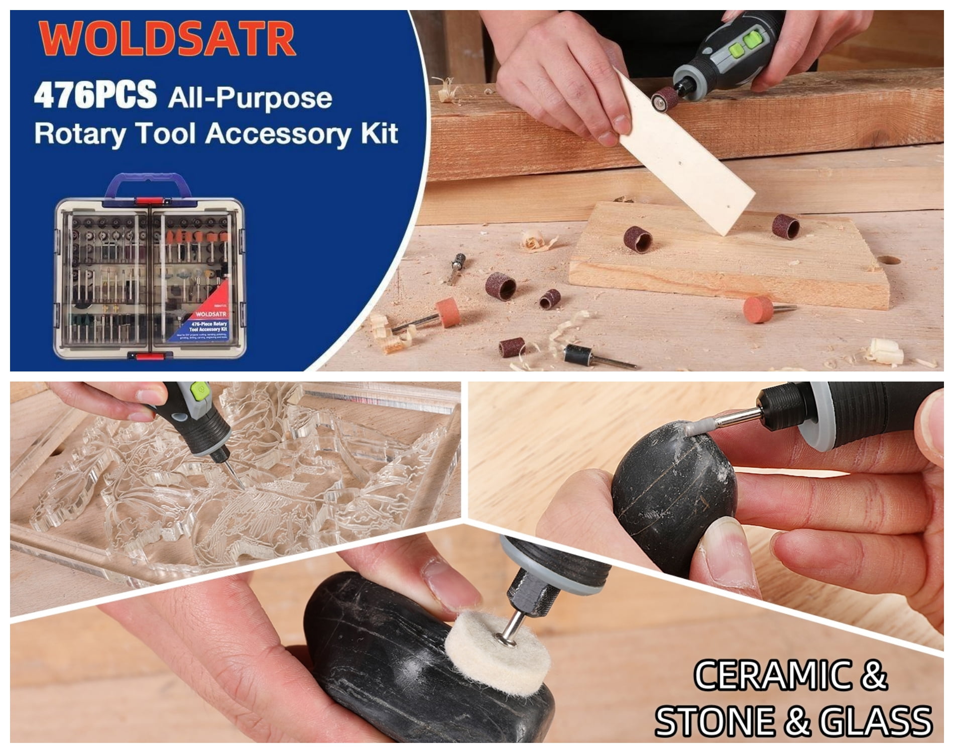 516PCS Rotary Tool Accessories Kit, Rotary Tool Bits for Easy Cutting, 1/8-in Shank Rotary Tool Kit, Sanding, Grinding, Carving, Polishing, Drilling and Engravingm，Grinding with Portable Storage Case