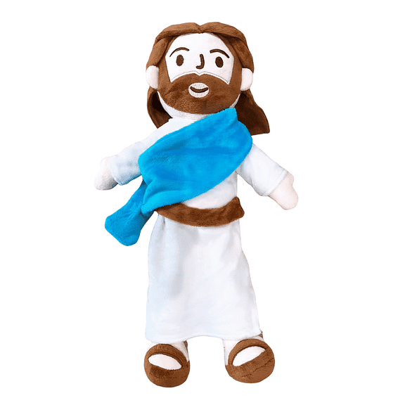 13" Jesus Plush Doll - Soft Religious Stuffed Figure with White Robe & Sky Blue Sash, Sacred Christian Companion Toy, Faith Gift for Baptisms, First Communion, Easter & Christmas