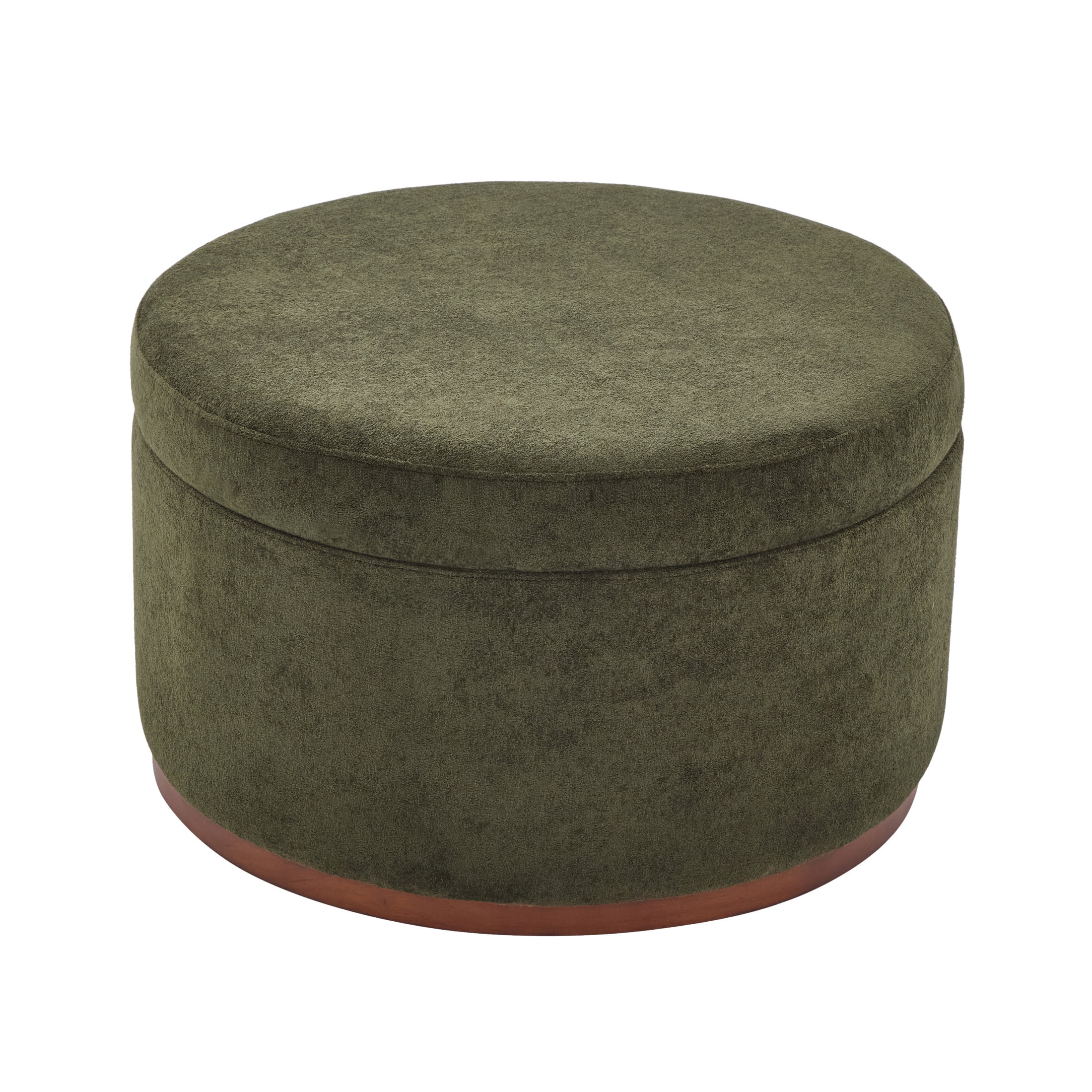 Christopher Knight Home 28.7" Classic Round Storage Ottoman with Chenille Upholstery, Wooden Base, Olive Green
