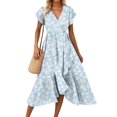 thumbnail image 3 of Women's Floral V-neck Short-sleeved Dress, Retro Elegant A-line Vacation Beach Dress, 3 of 9