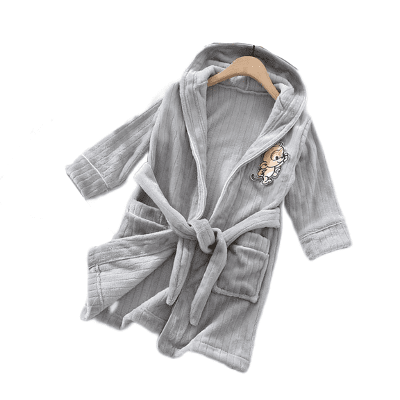 LYMAYTER Boys Girls Flannel Robes Cute Toddler Hooded Bathrobe for 3-12Y Soft Pajamas for Kids Girls Boys