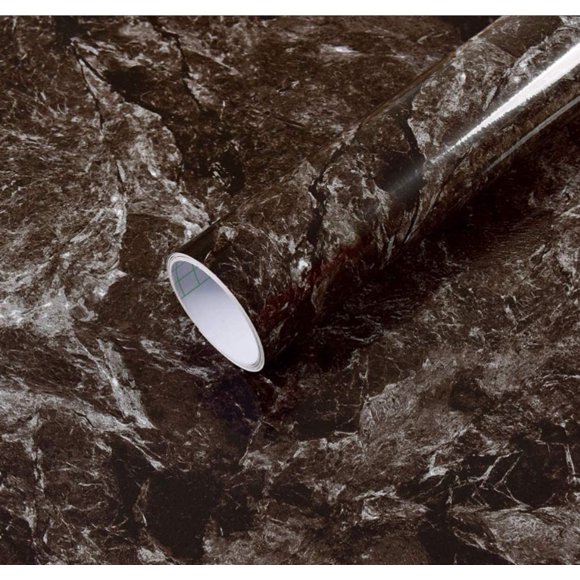 shiyou-Black Brown Marble Removable Wallpaper Film Self-Adhesive Granite Sticker Kitchen Peel Stick Backsplash Marble Tile Countertop Furniture Shelf 15.6In by79In