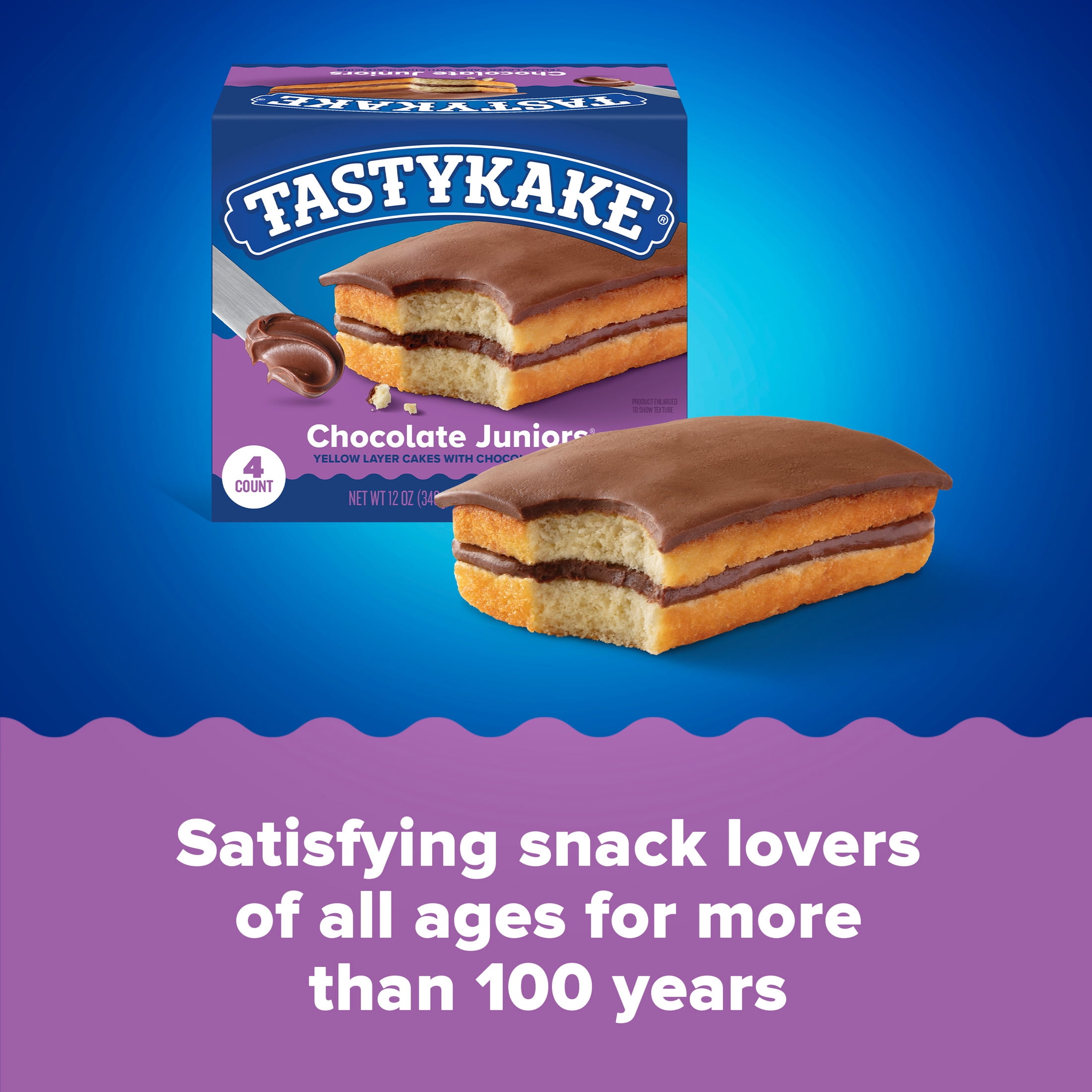 Tastykake Chocolate Juniors, 4 Count, Individually Wrapped Snack Cakes, Shelf-Stable