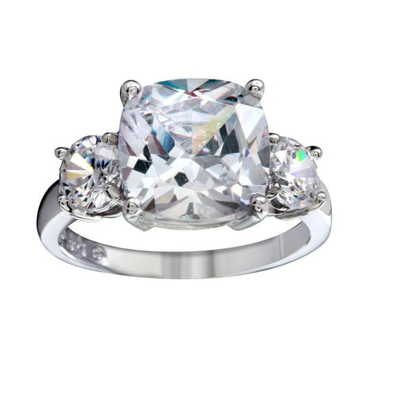 Clear Cubic Zirconia Past Present Future Ring Rhodium Plated Sterling Silver Size 9