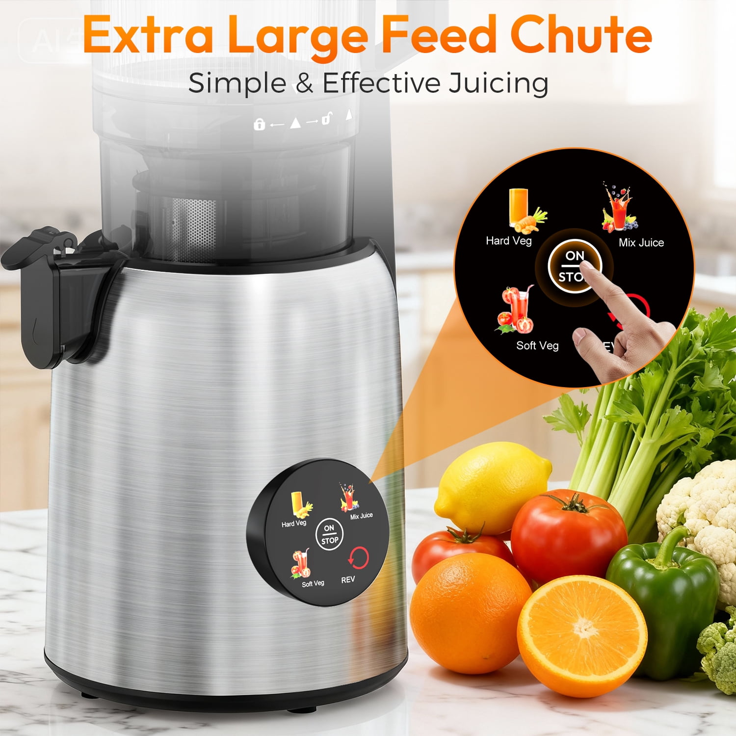 Open Box INSMART Cold Press Juicer,Juicer Machines with 5.4" Large Feed Chute,300w Slow Juicer Machines Fit Whole Vegetables and Fruits,Touchscreen Slow Masticating Juicer with 4 Mode(With Cleaning Function)