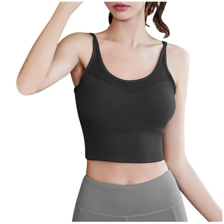 Virmaxy Womens High Impact Sports Bra Spaghetti Straps Mesh Halter Gathered Beauty Back Sports Bra Fine Shoulder Mesh Camisole Gathered Back Sports Bra