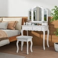 thumbnail image 2 of Costway Makeup Vanity Set with Tri-Fold Mirror & LED Lights 4 Drawers Open Shelf White, 2 of 10