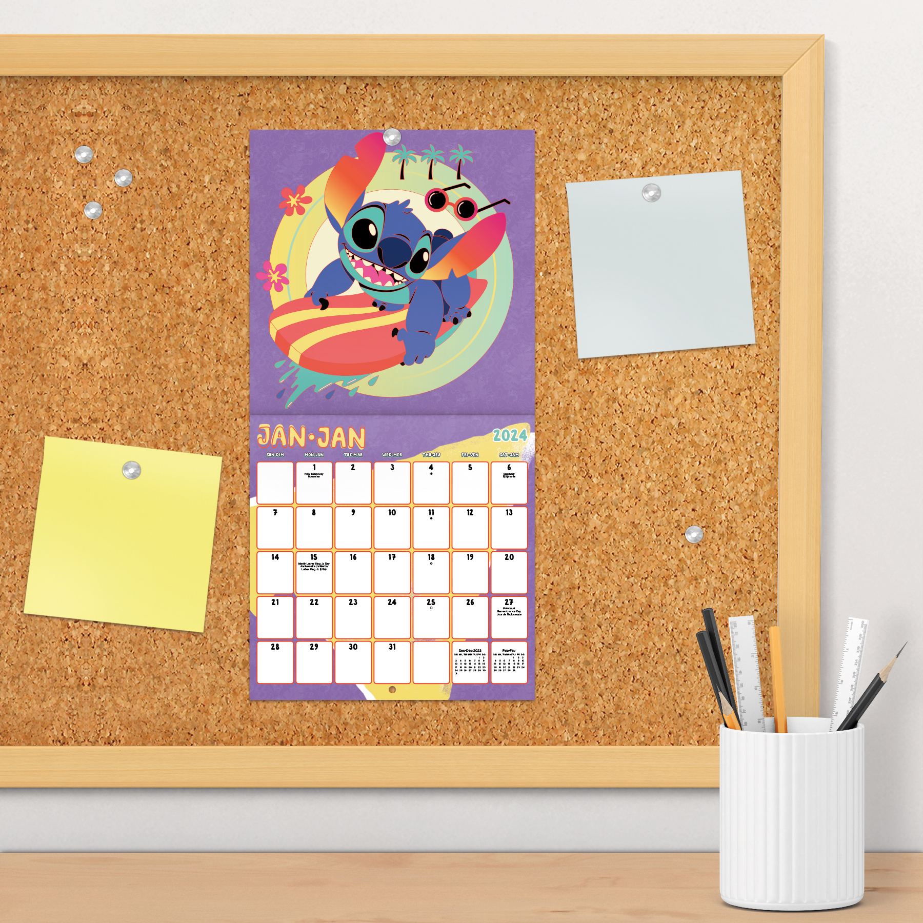 Trends International 2024 Disney Lilo & Stitch Mini Wall Calendar & Push Pins & Push Pins