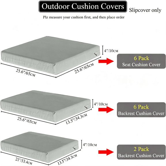 ARLAJO 14Pcs Outdoor Cushion Cover W/ Zipper,Waterproof 25.6X25.6X4" Navy Blue|Fade Resistance and Non Slip Bottom Patio Cushion Slipcover Replacement for 6-Seat Sofa