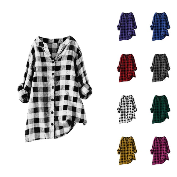 Plaid Long Sleeve Shirt Women 2026 Trendy Button Shirt Business Casual Blouse Tops