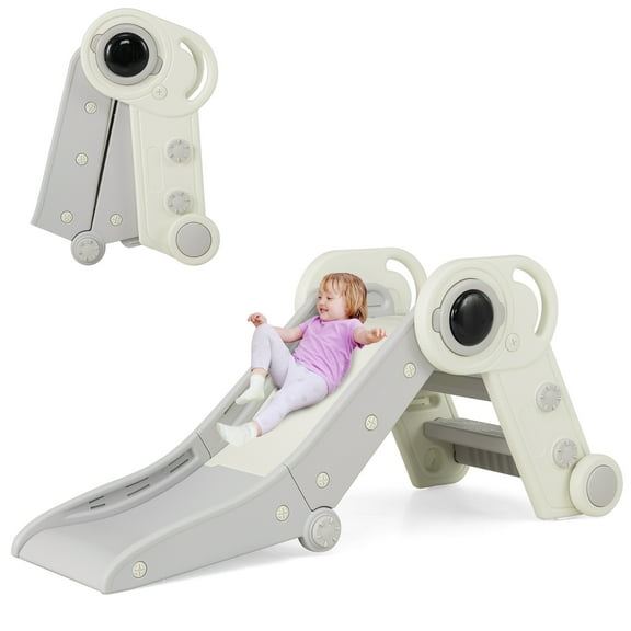 Gymax Folding Freestanding Toddler Slide for Toddlers Age 18  Months w/ Climber Indoor Gray