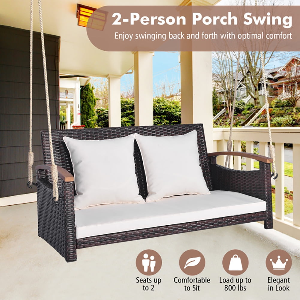 Aimee Lii 2-Person Patio Rattan Porch Swing, Swing Chair Outdoor