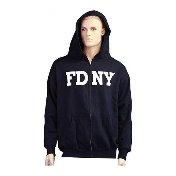 FDNY Hoodie Screen Print Fire Dept Sweatshirt Navy Large