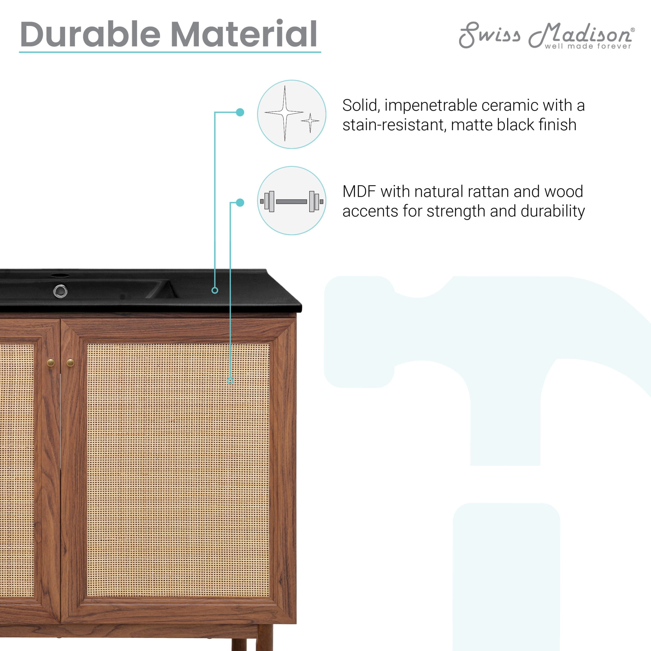 Classe 36" Freestanding Bathroom Vanity in Brown Oak with Black Sink Top