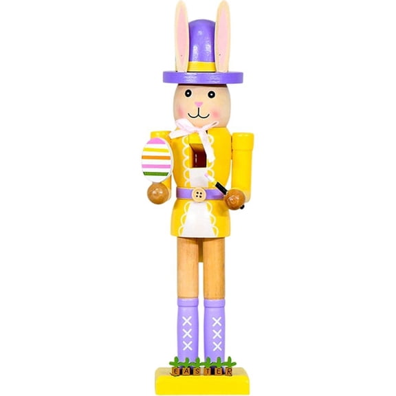 Easter Bunny Nutcracker Traditional Rabbit Wooden Nutcrackers Easter Wood Decorative Bunny Figurine Ornament for Tabletop Plaque Decor