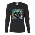 thumbnail image 2 of Colorful Abstract Skull Face Streetwear Womens Graphic Long Sleeve T-Shirt, Black, Small, 2 of 3