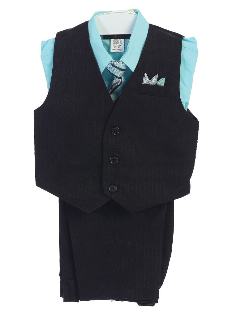 Angels Garment Turquoise 4 Piece Pin Striped Vest Set Boys Suit