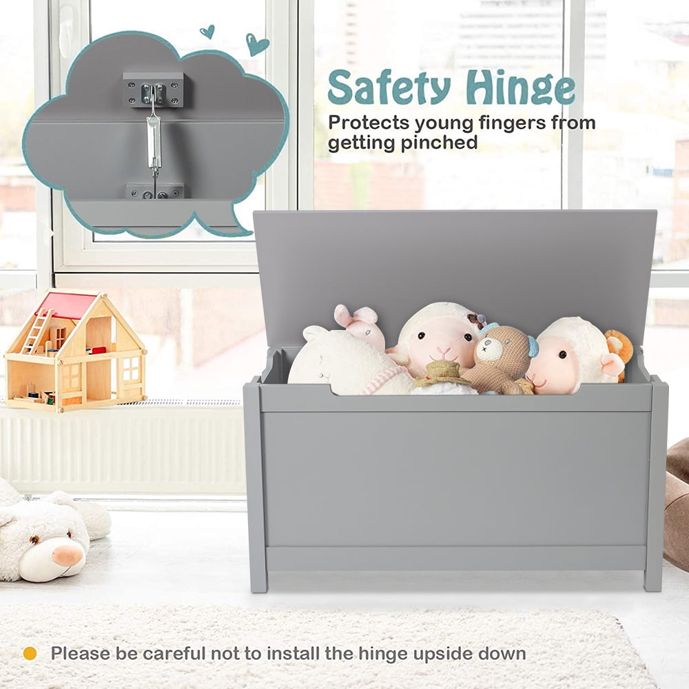 BTMWAY Kids Storage Bench with Safety Hinges and Large Capacity, Gray