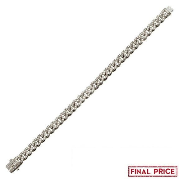 Rhodium Plated 925 Sterling Silver Encrusted Miami Cuban Link Bracelet 9.5mm 8" Jewelry Female