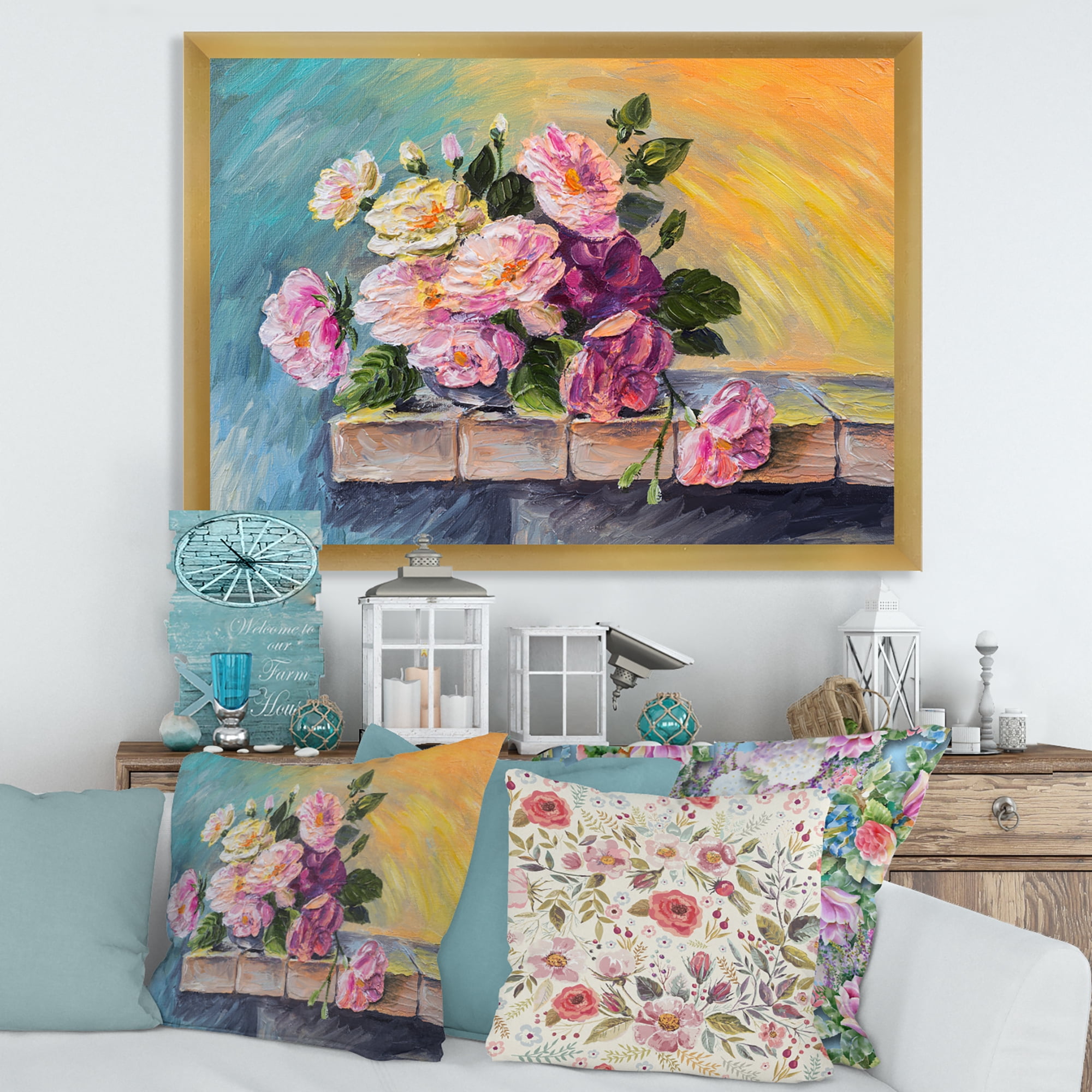 Designart 'Still Life With Bouquet Of Pink Flowers' Traditional Framed Art Print
