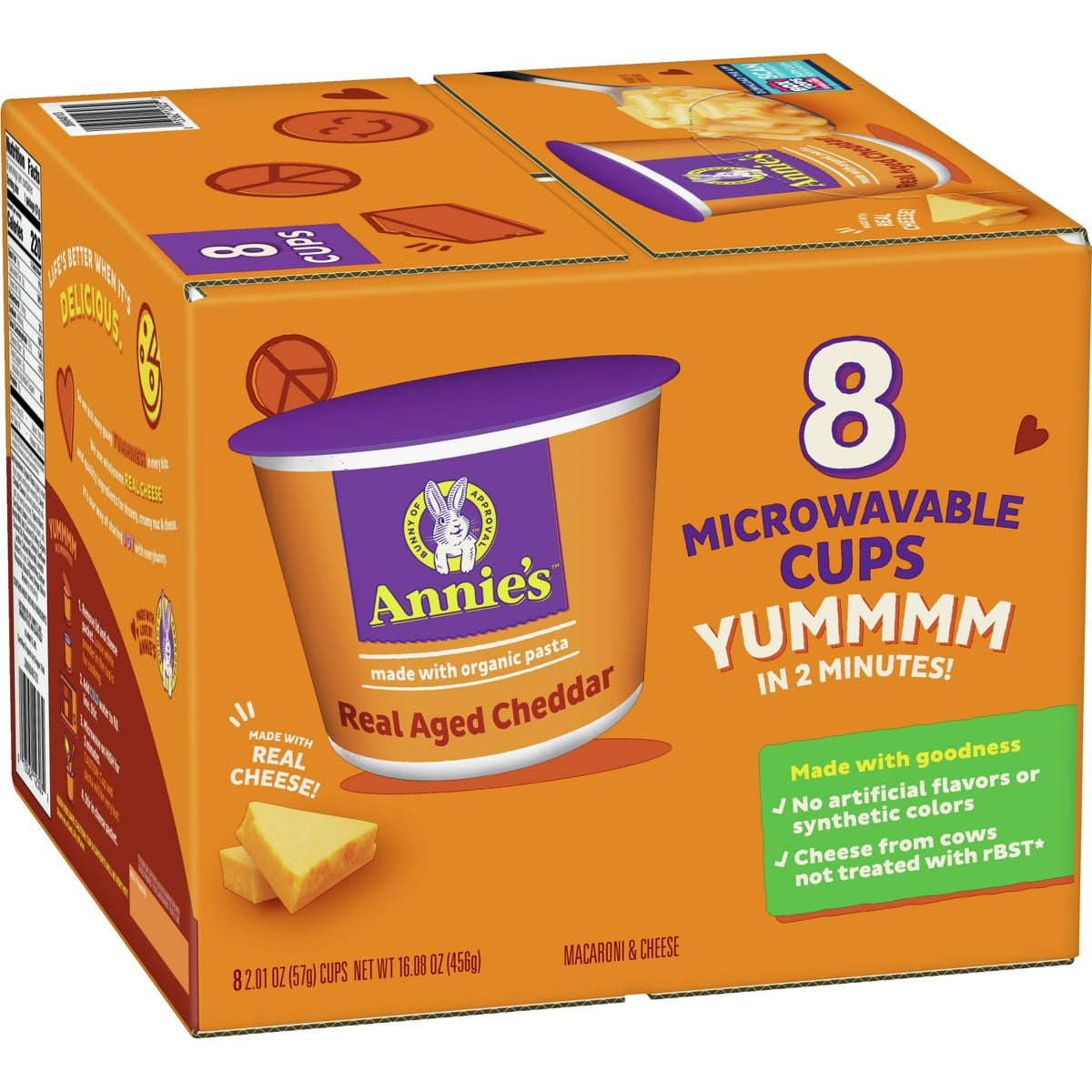 2X - Annie's Real Aged Cheddar Mac and Cheese Microwavable Cups - 16.08oz/8pk
