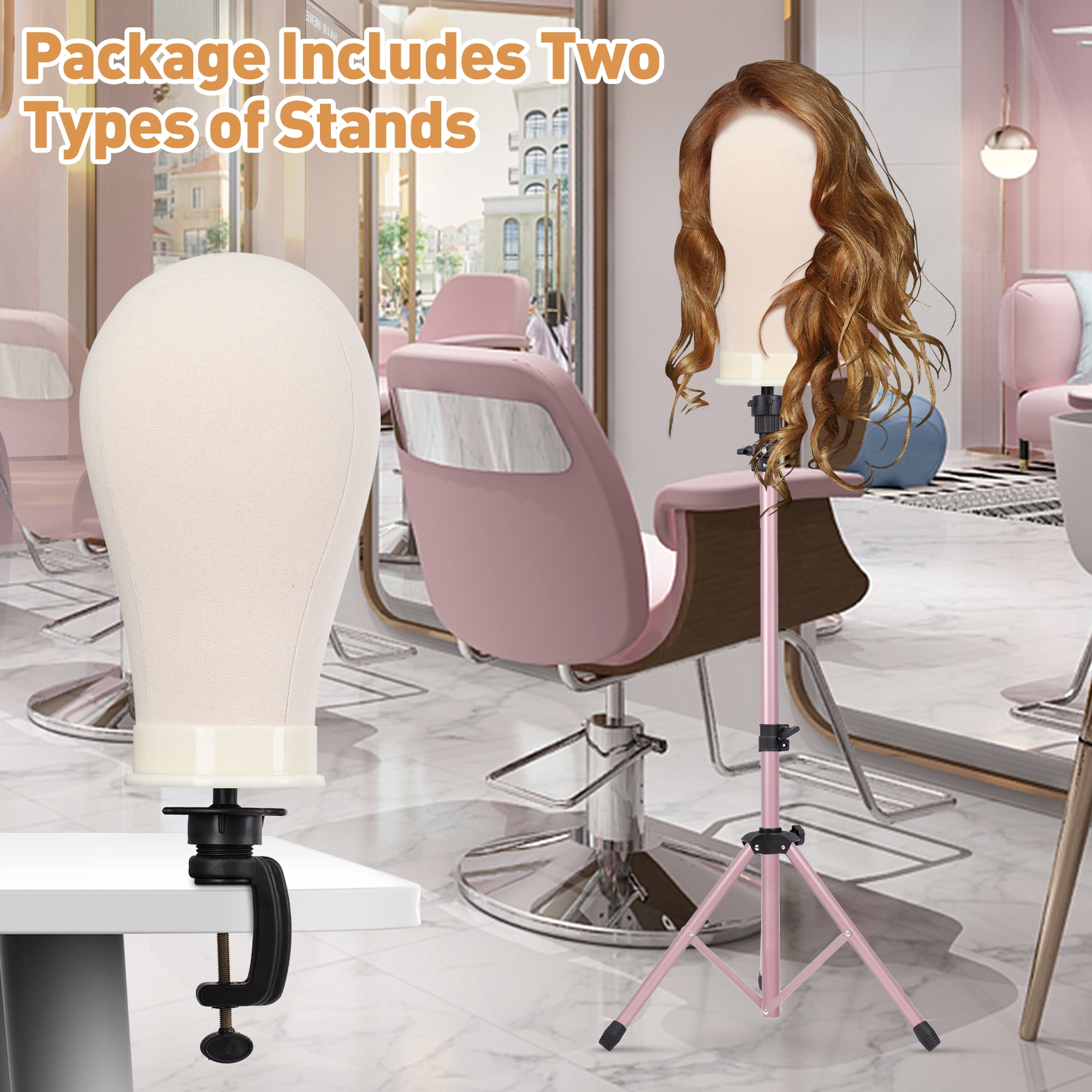 22" Canvas Cork Wig Head with 57" Mannequin Tripod for Wigs,Manikin Head Block Set for Wigs Making Display with Wig caps,T Pins Set,Comb