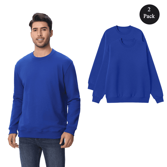 Zfeel Men's Crewneck Sweatshirt, Durable Cotton and Poly Blend Fleece Sweater, Royal, 2-Pack, S