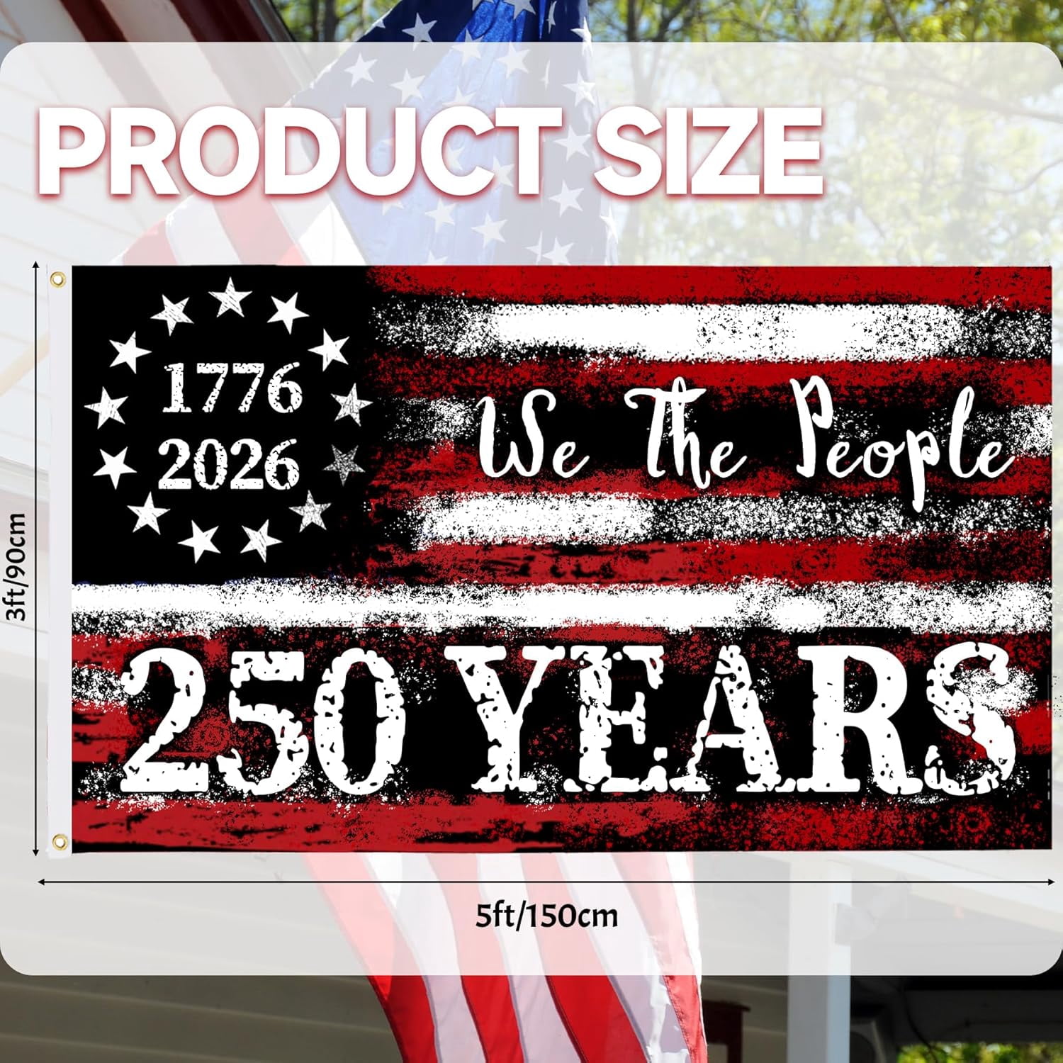 America 250th Anniversary Flag, 3 Ply Year American Anniversary Flag- Double Sided, 3x5 Ft, 250 Years Birthday Patriotic Decor for Outdoor, Front Door, Porch, Wall