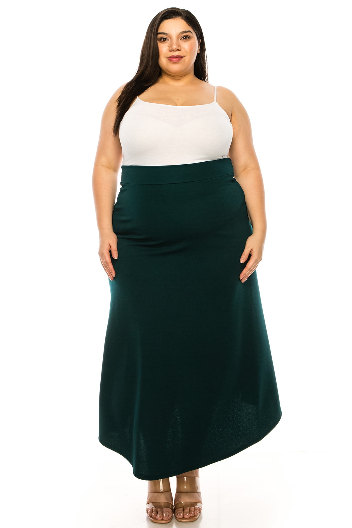 Women's Plus Size Solid Flare A-line Midi Skirt with Elastic -