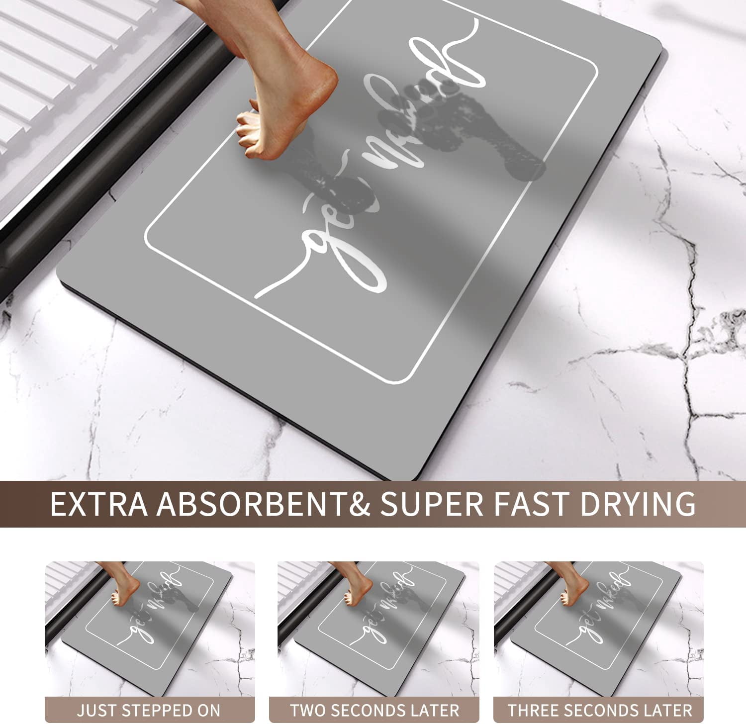 Super Water Absorbent Bath Mat ,Get Naked Bathroom Rugs Non Slip Quick Drying Soft Thin ,Easy Clean Rubber Shower Floor Bathmat Beside Sink Bathtub\u2026