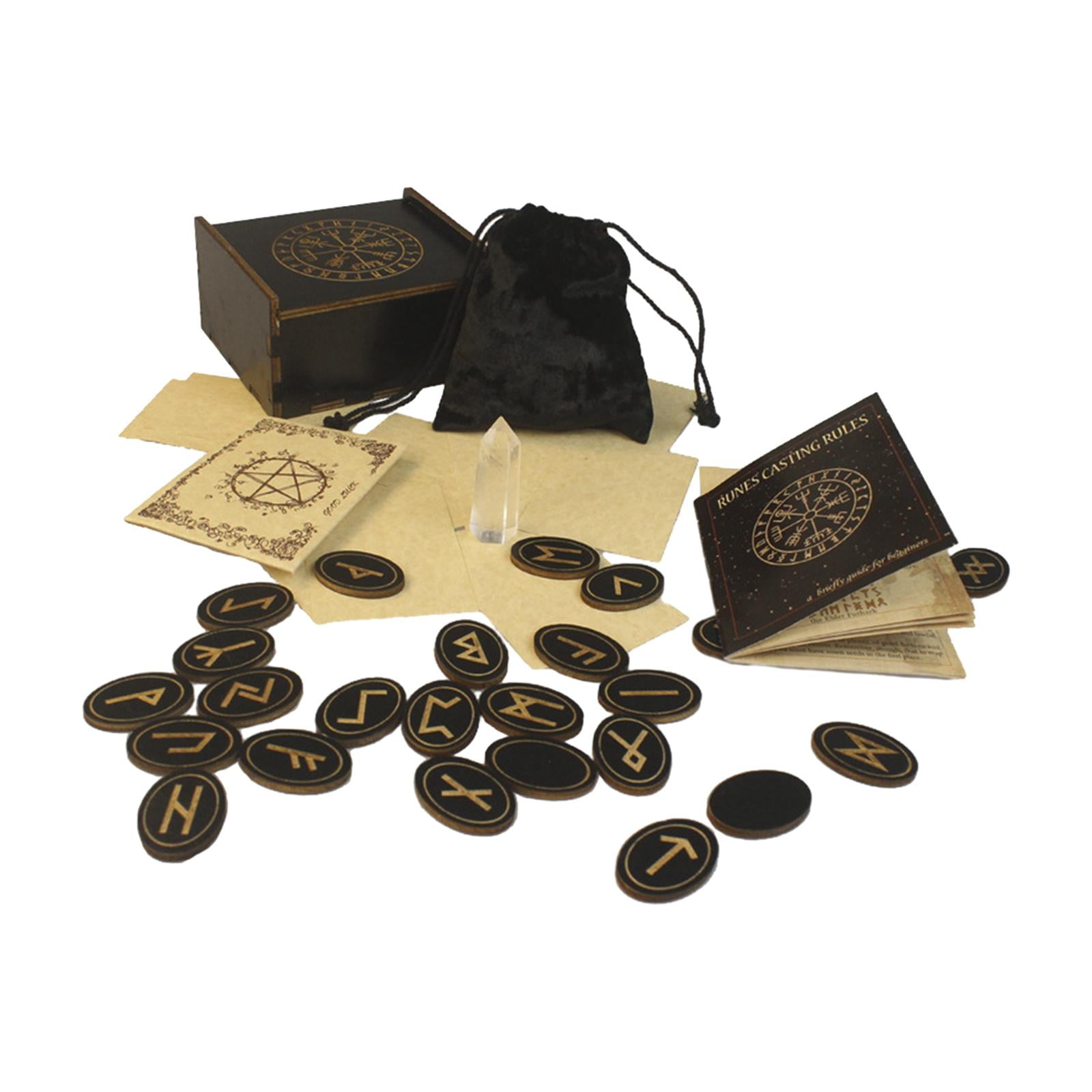 Set De 25 Runes En Bois Pour Divination - Avec Sac Et Boîte De Rangement, Manuel Inclus
