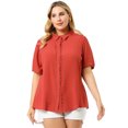 thumbnail image 3 of Women's Plus Size Shirt Short Sleeve Lace Inset Button Up Collar Top, 3 of 7