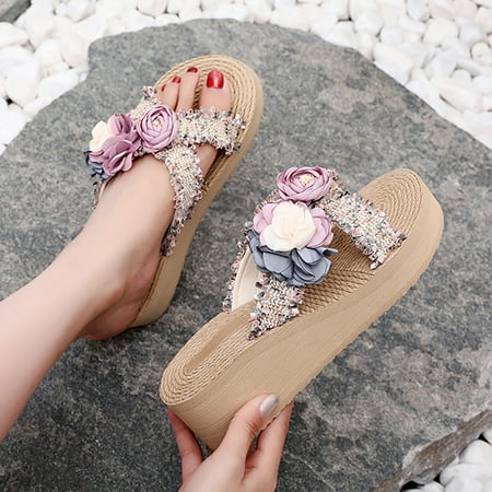 

Cathalem Summer New Southeast Asian Style Camellia Thick Soled Holiday Beach Shoes Sandals for Women Comfortable Dressy A 8