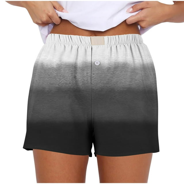 WRKEKC Womens Summer Shorts Print Stretch Gradient Print Button Strip Shorts with Fashion Style for Women