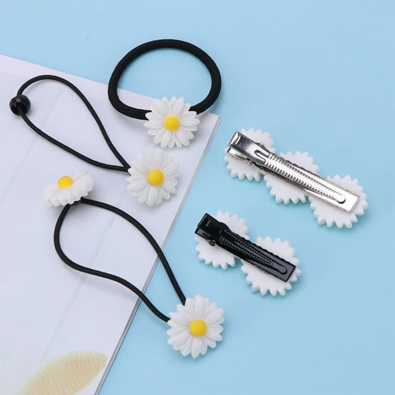 OUNONA 6PCS Daisy Flower Hair Clips Hair Barrettes Hair Hair Ties Hair Rope for Ladies and Girls