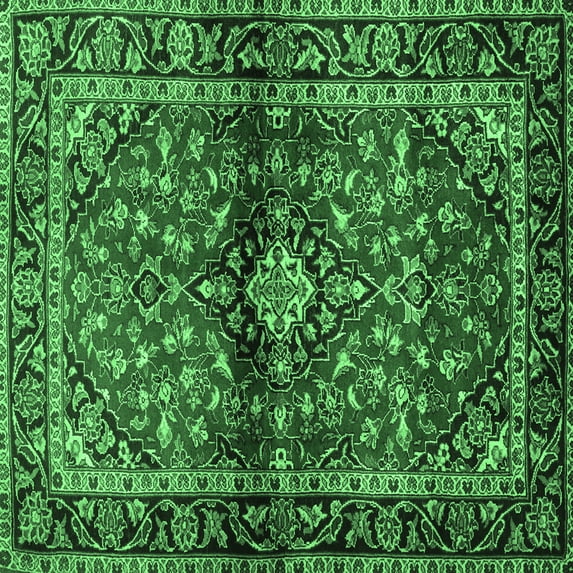 Ahgly Company Machine Washable Indoor Square Medallion Emerald Green Traditional Area Rugs, 5' Square