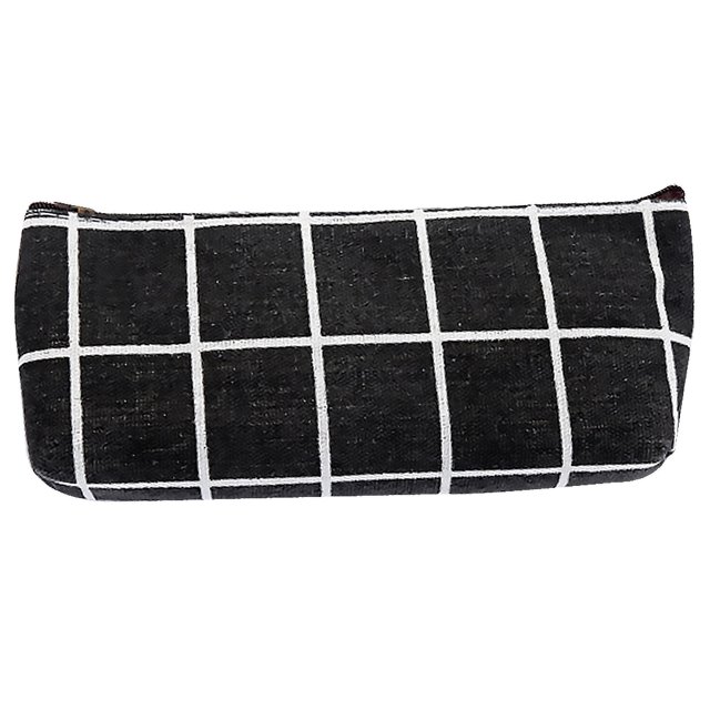 Seitruly Estuche de lápices de lona Simple a rayas frescas, bolsa de almacenamiento escolar, bolsa de cosméticos, regalo de papelería para niñas, Carpetas de archivos negro