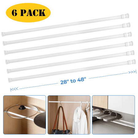 6 Pcs Spring Tension Curtain Rod  28 -48  Adjustable for Bathroom Wardrobe Closet Windows  White