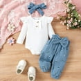 thumbnail image 2 of XUELUO Baby Girls Outfit Sets Long Sleeve Ruffle Bow Bodysuit + Pants + Headband 3-Piece Early Spring Soft Daily Clothes, 2 of 9